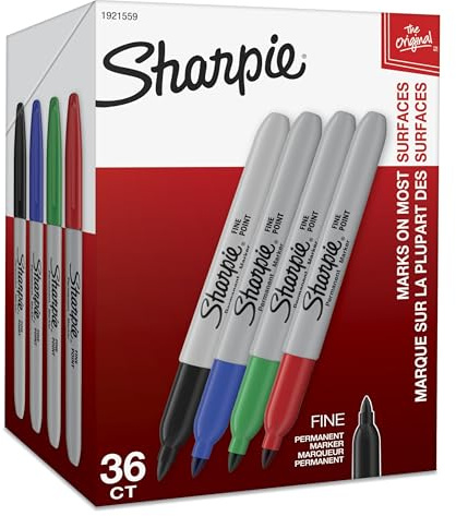Sharpie Permanent Markers, Fine Point, Assorted Colors (Black, Red, Blue, Green), 36 Count - Bulk Office Supplies