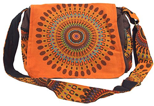 GURU SHOP Schultertasche, Hippie Tasche, Goa Tasche - Orange, Unisex - Erwachsene, Baumwolle, 23x28x20 cm