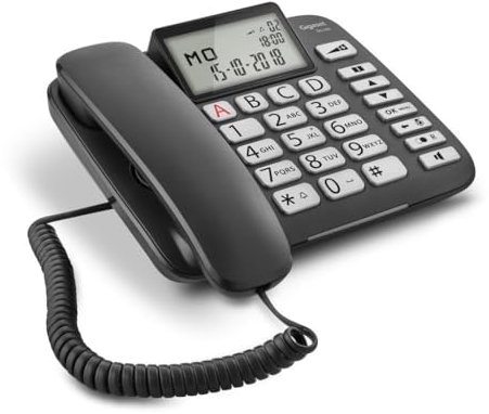 Gigaset DL580 - Teléfono fijo con cable para mayores - Manos Libres - Gran Pantalla de Alta Visibilidad - Compatible con Audífonos - Modo ECO - Color Negro