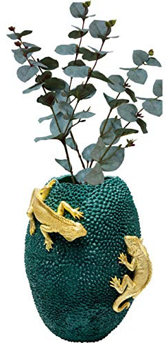 Kare Design Vase Chameleon Jack Fruit, Grün/Gold, Deko Vase, Jackfrucht mit Chameleon, 39cm Höhe