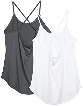 icyzone Backless Sportivo Canotta Tank Top con Cinghia di Spaghetti X-Back da Donna per Yoga Fitness -L-Grigio Scuro/Bianco