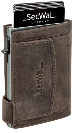 SecWal Kartenetui mit Münzfach Druckknopf inkl. Geschenkbox - Made in Germany - Echtleder Mini Geldbörse inkl. E-Book für Damen und Herren - RFID Schutz Portemonnaie Leder