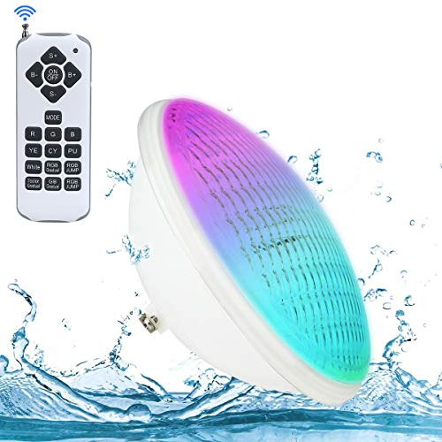 KOLLNIUN Illuminazione a LED per piscina, 20 W, PAR56 RGB, luce subacquea, con telecomando, illuminazione per piscina, 12 V AC/DC, IP68, impermeabile