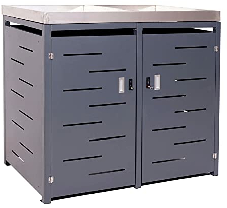 2er-Mülltonnenverkleidung HWC-H40, Mülltonnenbox, Pflanzkasten Edelstahl-Metall-Kombi 54kg 125x134x84cm erweiterbar