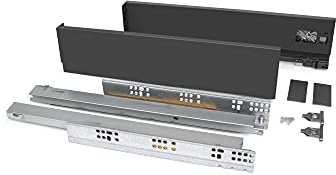 Emuca - Kit cajón para cocina o baño, altura 178 mm, prof. 350 mm, 40 Kg, cierre suave, tableros no incluidos, Acero, Gris antracita