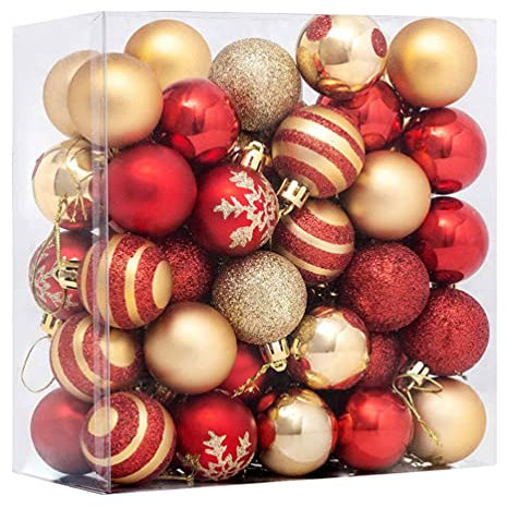 Angoily 50 Piezas de Adornos de Bolas Navidad para Decoraciones Árboles Navidad 4CM Adornos Rojos Y Dorados Irrompibles Juego Bolas para Decorar El Árbol