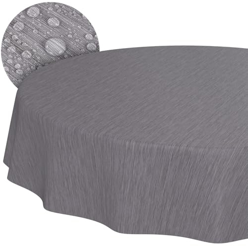 Tischdecke abwaschbar Wachstuch Wachstuchtischdecke Gartentischdecke Leinen-Optik Pflegeleicht Wasserabweisend 140cm (Rund) Grau Schnittkante