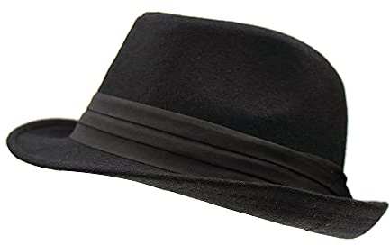 Vikodah Vintage Manhattan Trilby Fedora Hat for Men Wool Felt Jazz Cap Black