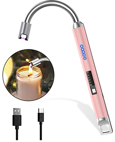 Rouclo Encendedor Eléctrico Con Arco y Batería Indicadora - 360° Flexible, USB Recargable Para Cocina de Gas, Velas, Chimenea, Barbacoa (Rosa)
