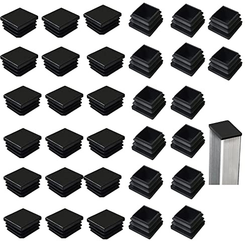 Embouts De Tube Carré Noir,32 Pièces 25X25mm Bouchons Plastique Carré Bouchons à Lamelles Pour Tubes CarréS Chapeaux De Jambe De Chaise pour Pieds de Meuble, Trampoline, Armoire, Étagère(25X25mm)