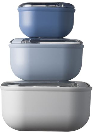 OMADA Set 3 Contenitori Ermetici per Alimenti, Lunch Box 0,4 L - 1 L - 2 L | Set Completo 3 Porta Pranzo Quadrati, Ideali per Casa o Ufficio, con Chiusura Ermetica, Collezione Pull Box