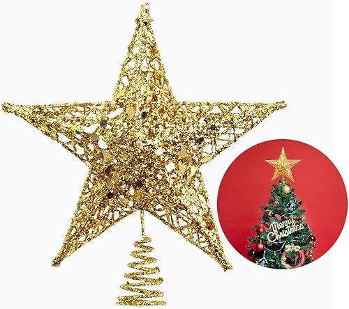 Árbol de Navidad Star Top - Estrella de 5 Puntas Shine para Decoración del Hogar y Fiesta Interior (Golden)