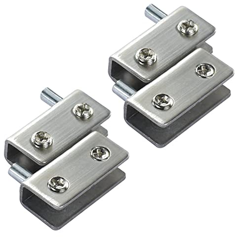 4 pièces de charnières de porte en verre à pivot 90°, sans perçage pour verre bout à bout, pince de charnière de porte réglable en acier inoxydable, pour de 5-8 mm, argent (Hinge 4Pcs)