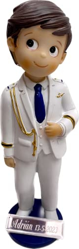 RegalosDeBodaOnline Figura Primera Comunión Niño Tarta GRABADA Muñeco Almirante Traje Blanco Personalizado Figuras Pastel