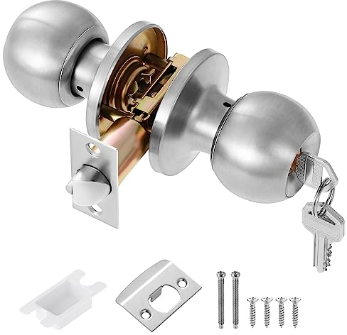 Coolty Pomo Puerta con Cerradura y Llave Pomo de Puerta de Entrada Pomo de Puerta Exterior para Habitaciones que Requieren Seguridad Adicional en Casa, Oficina, Lugar de Trabajo (Plata)
