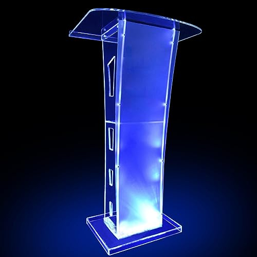 YUZES Acryl Podium Ständer für Kirchen Tragbare,transparente Rednerpulte mit Buntem Licht, Empfangspult,Tragbares Kirchenpodium mit Lesefläche und Ablagefach,für Schule, Büro, Hochzeit