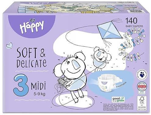 Pannolini Happy MIDI (5-9 kg) taglia 3 BOX COLORATI 70 x 2 = 140