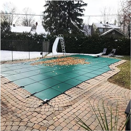 AviiSo Couverture de sécurité hivernale pour Piscine 1 m/2 m/3 m/4 m/5 m/6 m/7 m/8 m/9 m/10 m, Couvertures d'hiver pour Piscine en Forme de Rein carré rectangulaire Maille Verte avec Le matériel (Siz
