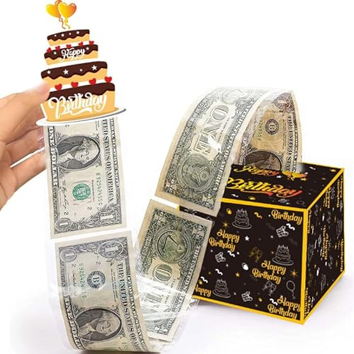 HORREX Geld-Uberraschungsbox Schwarzgoldene Geschenkbox für Geldgeschenke Geburtstag 30 cm * 23 cm * 1.5 cm
