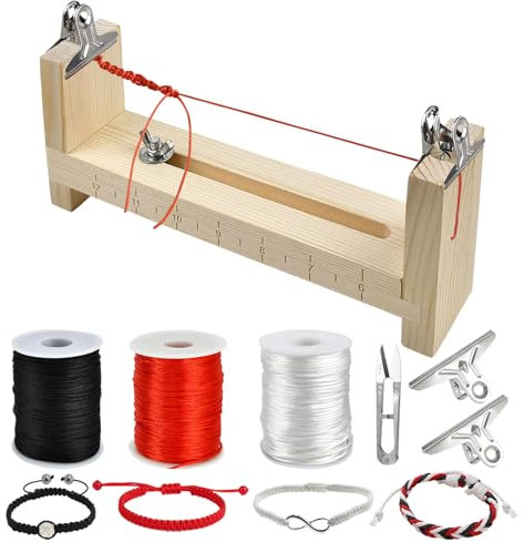 Worldity Paracord Armband-Vorrichtung, Holz-Armbandhersteller mit 3 Rollen Nylonschnur für Armbänder, 1,5 mm Nylon-Armbandschnur für Schmuckherstellung, Armbandherstellung, Schlüsselbänder,