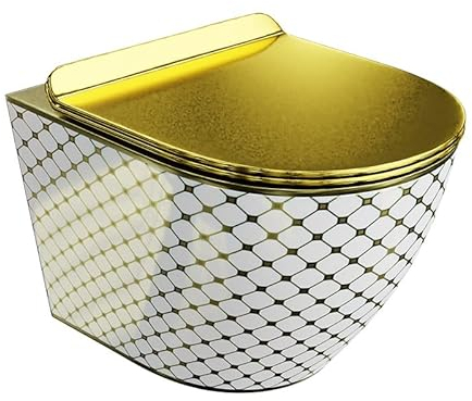 Lavita Sofi Slim Checked Gold Cuvette suspendue avec système d'abaissement automatique et charnières en métal Doré/blanc 365 x 490 x 395 mm