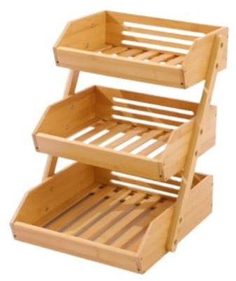IRYZE Fruteros Cesta de Frutas Frutero Cesta De Frutas para Cocina, Frutero Multifuncional De 3 Niveles, Frutero De Madera para Encimera De Cocina Cesta de Fruta