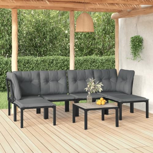 QZZCED Balkonmöbel-Set Garten-Loungemöbel Gartenmöbel-Sets Terrassengarnitur 7-TLG. Garten-Lounge-Set Schwarz und Grau Poly Rattan für Garten, Terrasse und Balkon