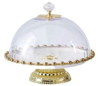 Alzata per torte in ceramica, piatto da portata per torte con coperchio a cupola, supporto per torte e dessert, per feste e matrimoni, colore: oro ||20 cm