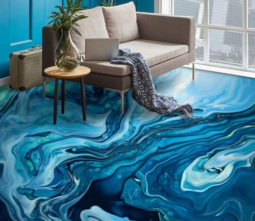 Benutzerdefinierte Selbstklebende Boden Wandtapete 3D-blaue Textur, 150 x 105 cm Bodenfliesen Aufkleber Wohnzimmer Studie Pvc Wasserdicht Tragen 3D Bodenbelag Tapete