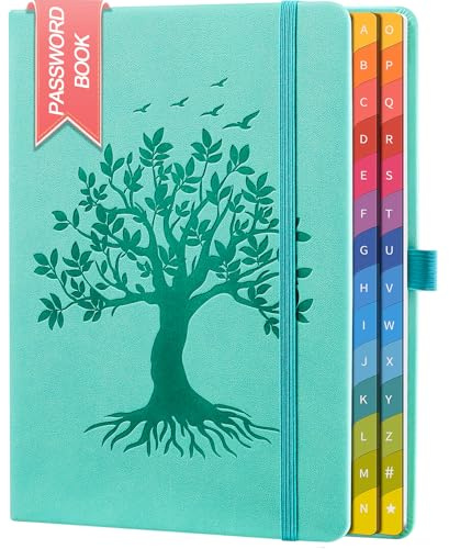 ZXHQ Passwortbuch mit bunten alphabetischen Tabs, 21,3 cm x 14,7 cm Hardcover-Passwort-Organizer für die Verwaltung von Internet-Webseiten-Adressen und Logins - Hellblau