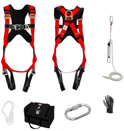 Generisch SET Dachdecker Fallschutz Premium Auffanggurt inkl. Auffanggerät, Seil 10m, 2 Karabiner, PSA Sicherung DIN EN