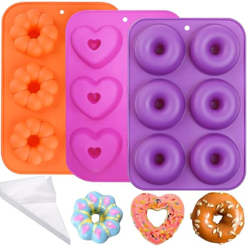 YXHZVON Stampo Ciambelline, 3 Pezzi Stampo Ciambella,10 Sac à Poche Usa e Getta, Silicone Stampo Donuts Antiaderenti per Donut Baking Biscotti, Muffin