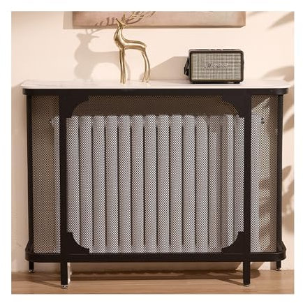 Modern Metal Radiator Covers Floor-Standing Heating Cabinet Shelf Vented Safety Decorative Heating Cover Cabinet Creative Hollow Design Adjustable Foot Pads, for Home Living Room Bedroom Hallway(Black