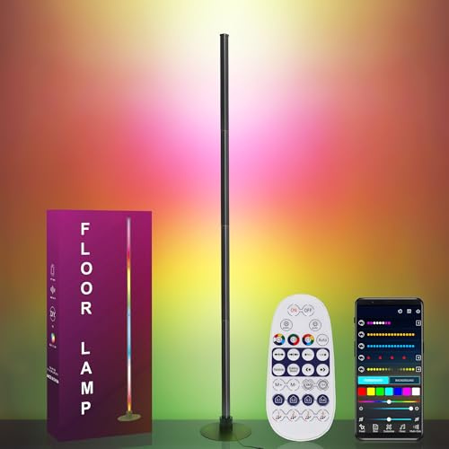 YOSION 160CM Metal RGB Corner Floor Lamp, LED Mood Standing Lamp, Color Changing Light Dimmable Music Sync with APP & Remote Control for Living Room, Bedroom, Home Decoration