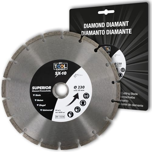 Diamantscheibe 230mm für Beton, Stein, Ziegel, Mauerwerk, Hochwertige Universal Trennscheibe für Winkelschleifer, Diamant-Trennscheiben für präzise Schnitte für Profi-Einsatz