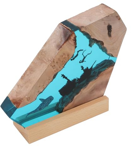 Haifischschiff Taucher Nachtleuchte Lampe Epoxidharz Ozean Lampe Handgefertigtes Harz Taucher Tiefsee Höhle Diving Led Light Desktop Ornament für Schlafzimmer Bürodekoration