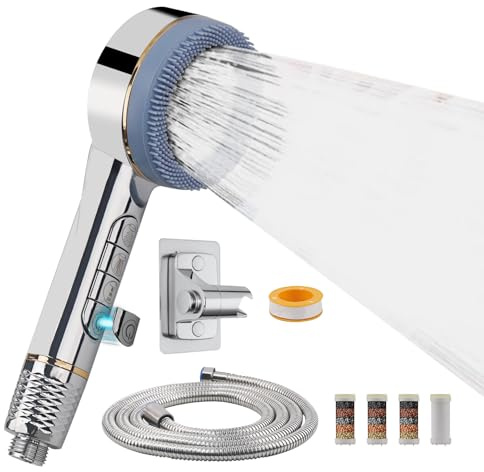 VirtuGro Alcachofa de Ducha con Filtro Antical Alcachofa Ducha con Manguera 2M Shower Head para 4 Modos Cabezal Ducha Alta Presión con Soporte Giratorio Cromo