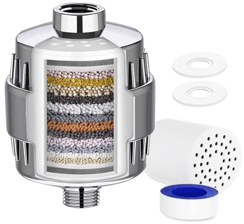 PIWOSGOL 34 Stufen Shower Filter Kalkfilter Dusche mit Vitamin C/E Wasserfilter Dusche Duschfilter Gegen Kalk und Chlor mit 2 Filterpatrone Zur Entfernung Von Chlor und Schwermetallen