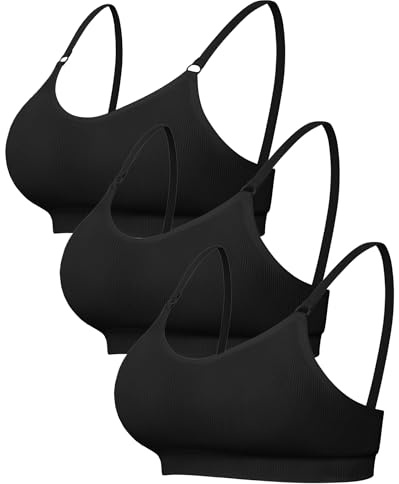 Channo Sport-bh utan bygel - 3-pack sömlös ribbad nylon med justerbara band, XXL/3XL