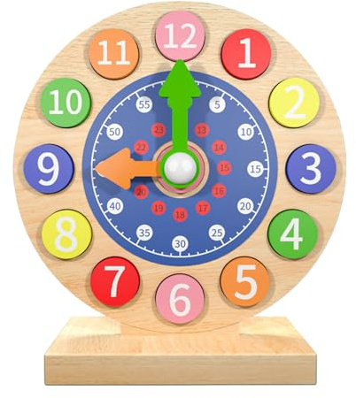Teaching Clocks for Kids - Interactive Learning Clock, Educational Time Aid | Wooden Toy with Moveable Hands, Early Years Maths Classroom Resource, Colourful Preschool Learning Tool