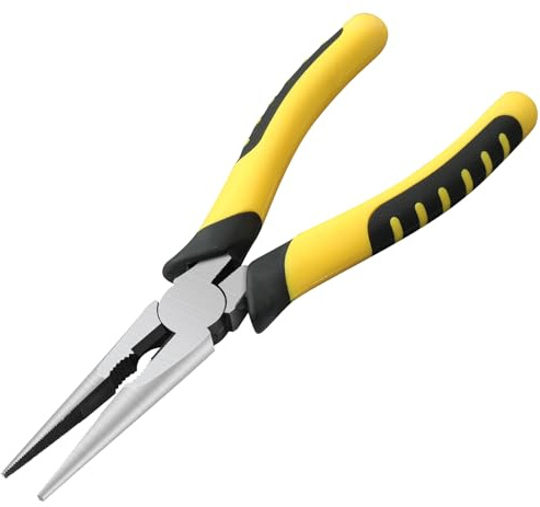 Serqd Premium 8-Inch Needle Nose Pliers, Heavy-Duty Steel Long Nose Cutting Pliers with Wire Cutter, Paper Clamp Precision, Anti-Slip Comfort Grip for Home, Fishing, Jewelry and Crafts
