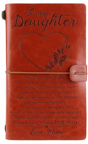 Vakler To My Daughter Leather Journals, A6 Travel Journals Personalised Diary Notebook Vintage Leather Bound with 136 Pages Daughter Girl Christmas Birthday Graduation 18th Birthday Gifts from Mum