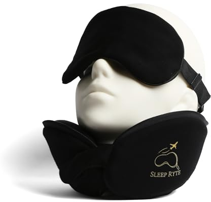 Sleep Ryte Travel Neck Pillow – Memory Foam with Cooling Gel, Built-in Eye Mask & Headband, Converts from Compact Pouch, Ideal for Flights & Travel