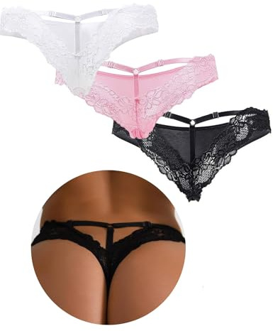 comeondear String Femme Sexy Chic Hot Grande Taille Tanga Dentelle Culotte Doublure en Coton Respirante Slips Bresilien Taille Basse Stretch sous-vêtements Feminins Shorty Lot de 3 Multicolore,3XL