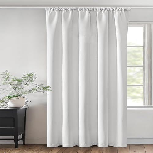 Rideau Occultant Thermique Grande Largeur 180 x 160 cm Anti Froid et Chaleur Rideau Phonique Anti Bruit Décoration de Fenêtre, Design Moderne Idéal pour Chambre et Salon, Blanc