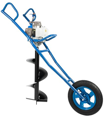 Poyujkyhr Broca de tierra de 2,2 kW, gasolina 63 CC, 2 tiempos, con carro de mano + brocas de 30 cm, 8800 rpm, para jardín, agricultura