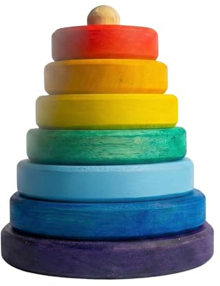 TOYSEE Torre Apilable Montessori 7 Piezas – Juguete Bebé Madera 6 Meses a 3 Años | Apilador Arcoíris | Motricidad Fina | Regalo Bebé 1 Año | Madera Caucho No Tóxica