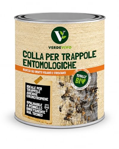 Colla Pennellabile per Insetti 750ml, Made in Italy - Colla per Trappole Cromotropiche Mosche e Insetti Volanti - Adesivo per Frutteto, Orto e Piante - Rimedio Insetti Striscianti e Giardino
