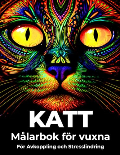 Katt Målarbok för vuxna: För Avkoppling och Stresslindring – 50 Mandala Kattmotiv på Svart Bakgrund