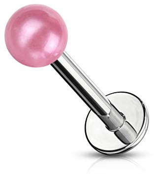 Tapsi´s Coolbodyart® Piercing Labret Lippenpiercing Edelstahl Chirurgenstahl 316L 8mm Perle Hell Pink
